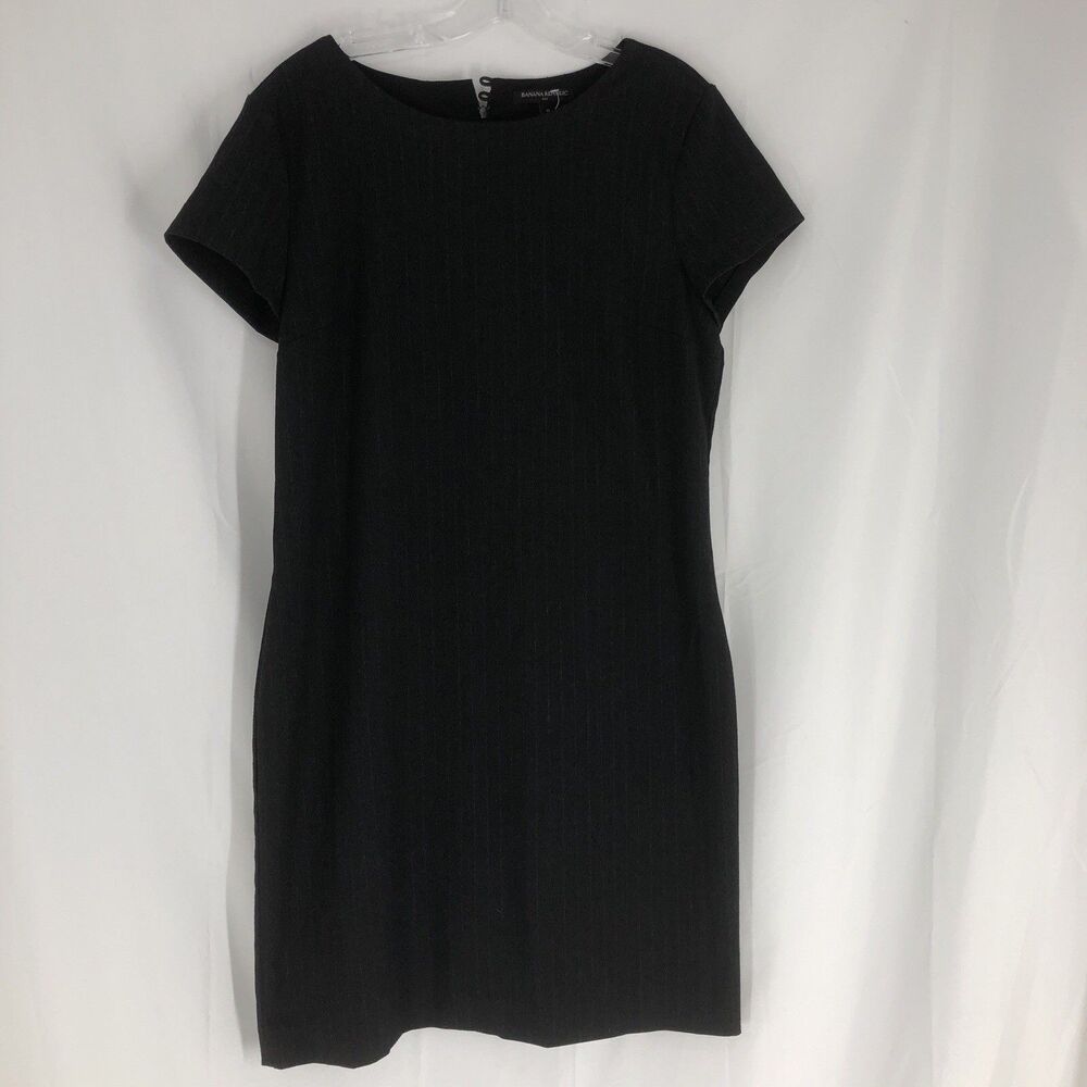 Banana Republic Pencil Pinstripe Black Dress Short Sleeve Business Size 12